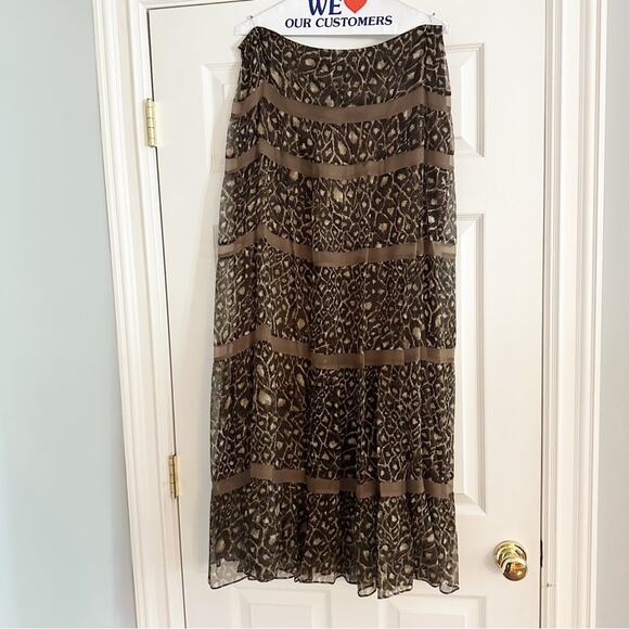Laundry Shelli Segal Brown 100% Silk Maxi Skirt Tiered Leopard Animal Print 10 - Picture 5 of 16